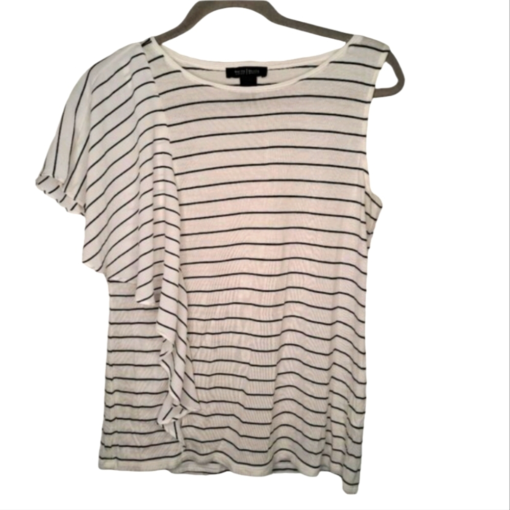 White House Black Market Striped One Shoulder Ruffle Tank Top Size Small